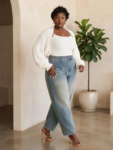 CurvyTilda 全新蝙蝠翼长袖女式开衫 - 白色 - 查看 1