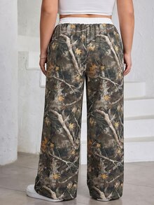 SHEIN CURVE+ Celana Panjang Longgar Motif Ranting Minimalis Kasual Ukuran Plus 22W, Cocok untuk Musim Gugur/Dingin - MultiWarna - View 2