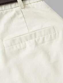 SHEIN MOD Skort Wanita Katun Warna Polos Kasual Serbaguna untuk Harian dan Brunch Musim Panas Putih Gading - Krem - View 4