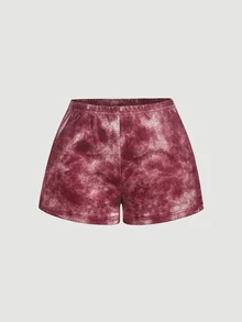 SHEIN MOD 女款時尚紮染辣妹短褲，適合街頭、派對、音樂節 - 酒紅色 - 查看 8