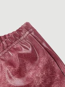 SHEIN MOD 女款時尚紮染辣妹短褲，適合街頭、派對、音樂節 - 酒紅色 - 查看 3