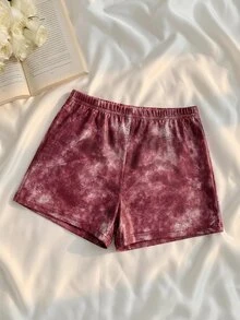 SHEIN MOD 女款時尚紮染辣妹短褲，適合街頭、派對、音樂節 - 酒紅色 - 查看 7