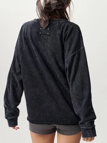 Bohemela Casual Grunge Streetwear Solid Color Knit Women's Sweatshirt Going Out Concert Night Gray Autumn - Black - View 7