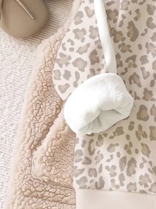 SHEIN 復古時尚灰色豹紋拼色條紋女嬰休閒圓領長袖衛衣與刷毛抓絨內搭褲2件套，適合秋冬日常、外出、校園、運動、返校，隨性時髦美式街頭風 - 彩色 - 查看 6