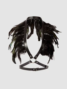 MortiRose 1 PC Faux Feather Harness Bra Top – Perfect For Halloween, Carnival, Stage Shows & Night Out Looks, Adjustable Shawl Cape For Cosplay - YM - View 4