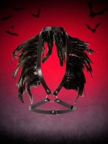 MortiRose 1 PC Faux Feather Harness Bra Top – Perfect For Halloween, Carnival, Stage Shows & Night Out Looks, Adjustable Shawl Cape For Cosplay - YM - View 2