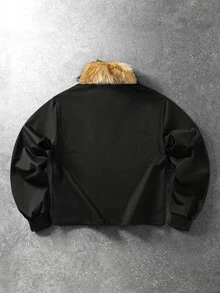 ROMWE MEN Men's Loose Long Sleeve T-Shirt With Cross & Dark Skull Print And Plush Collar - Black - View 3
