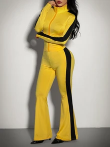 SHEIN ICON Women's Colorblock Patchwork Top And Pants 2 Pieces Set - Yellow - View 6