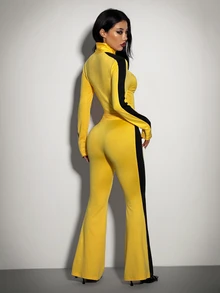 SHEIN ICON Women's Colorblock Patchwork Top And Pants 2 Pieces Set - Yellow - View 4