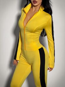 SHEIN ICON Women's Colorblock Patchwork Top And Pants 2 Pieces Set - Yellow - View 5