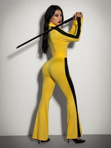 SHEIN ICON Women's Colorblock Patchwork Top And Pants 2 Pieces Set - Yellow - View 2