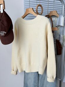 Teen Girl Bow Pattern Round Neck Long Sleeve Casual Autumn Sweater - Apricot - View 6