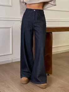 DAZY Women's Autumn/Winter Thermal Lined Straight Leg Jeans - Dark Wash - View 6