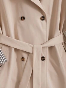 SHEIN Pakaian Musim Gugur untuk Remaja Putri: Mantel Trench Musim Gugur, Jaket Warna Polos, Bergaya, Elegan, dan Sederhana, Sempurna untuk Beraktivitas di Luar Ruangan - Aprikot - View 3