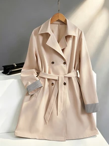 SHEIN Pakaian Musim Gugur untuk Remaja Putri: Mantel Trench Musim Gugur, Jaket Warna Polos, Bergaya, Elegan, dan Sederhana, Sempurna untuk Beraktivitas di Luar Ruangan - Aprikot - View 9