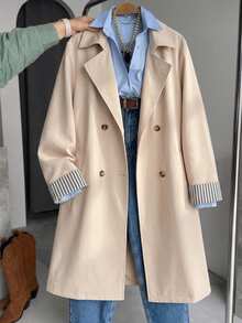 SHEIN Pakaian Musim Gugur untuk Remaja Putri: Mantel Trench Musim Gugur, Jaket Warna Polos, Bergaya, Elegan, dan Sederhana, Sempurna untuk Beraktivitas di Luar Ruangan - Aprikot - View 1