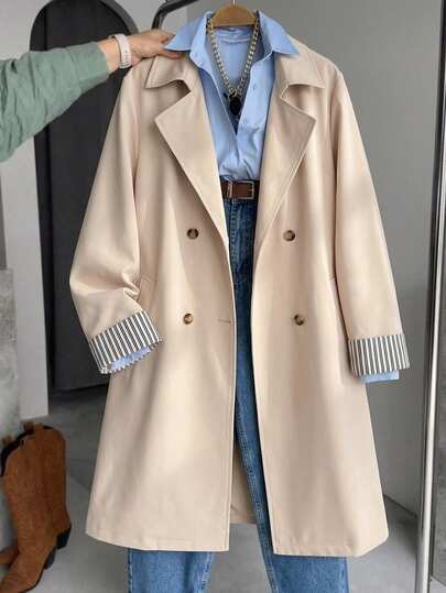 SHEIN Mantel Trench untuk Remaja Putri, Jaket Polos, Bergaya, Elegan, dan Sederhana, Sempurna untuk Beraktivitas di Luar Ruangan