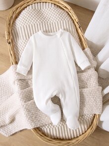 SHEIN [3件組 隨機1件] 春夏/秋冬 新生兒男嬰 針織柔軟羅紋磨毛親膚面料 隱形拉鍊 多巴胺配色 - 彩色 - 查看 1