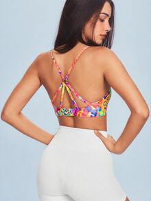 SHEIN Sovereign Charm 女士休闲撞色舒适透气运动文胸 - 彩色 - 查看 2