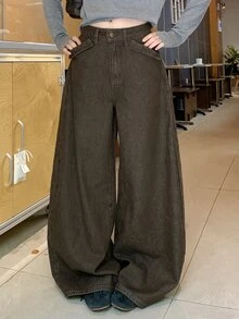 DAZY Women Casual Wide Leg Jeans Fall - Brown - View 3