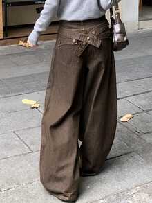 DAZY Women Casual Wide Leg Jeans Fall - Brown - View 7