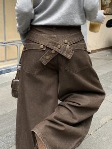DAZY Women Casual Wide Leg Jeans Fall - Brown - View 9