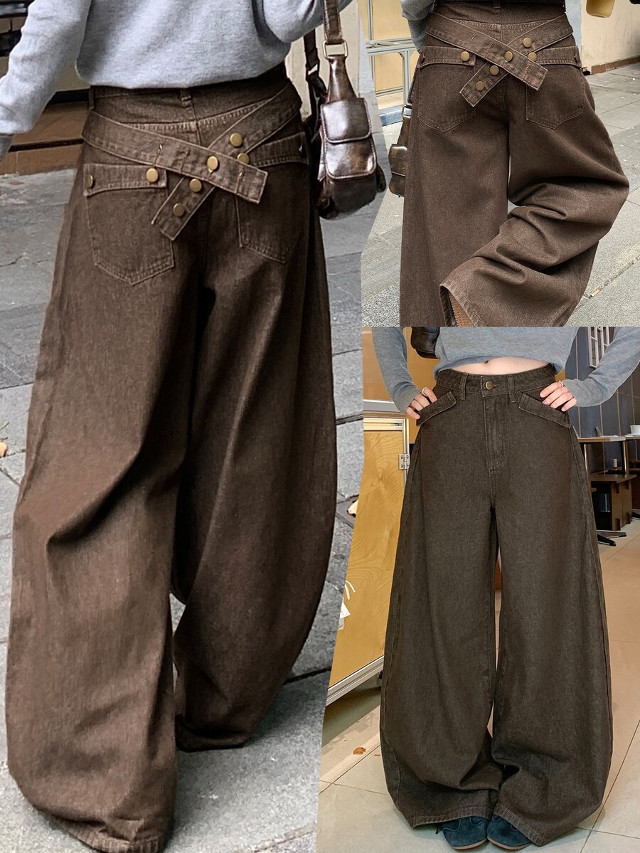 DAZY Women Casual Wide Leg Jeans Fall - Brown - View 1