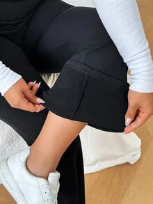 SHEIN EZwear 大尺碼純色度假風交叉腰喇叭褲，適合旅行穿著 - 黑色 - 查看 8