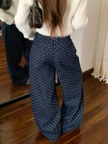 DAZY Women's Polka Dot Straight Leg Casual Denim Pants - Dark Wash - View 4