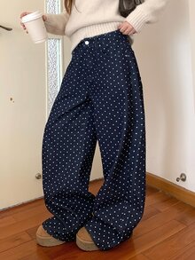 DAZY Women's Polka Dot Straight Leg Casual Denim Pants - Dark Wash - View 5