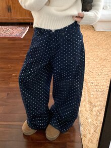 DAZY Women's Polka Dot Straight Leg Casual Denim Pants - Dark Wash - View 8