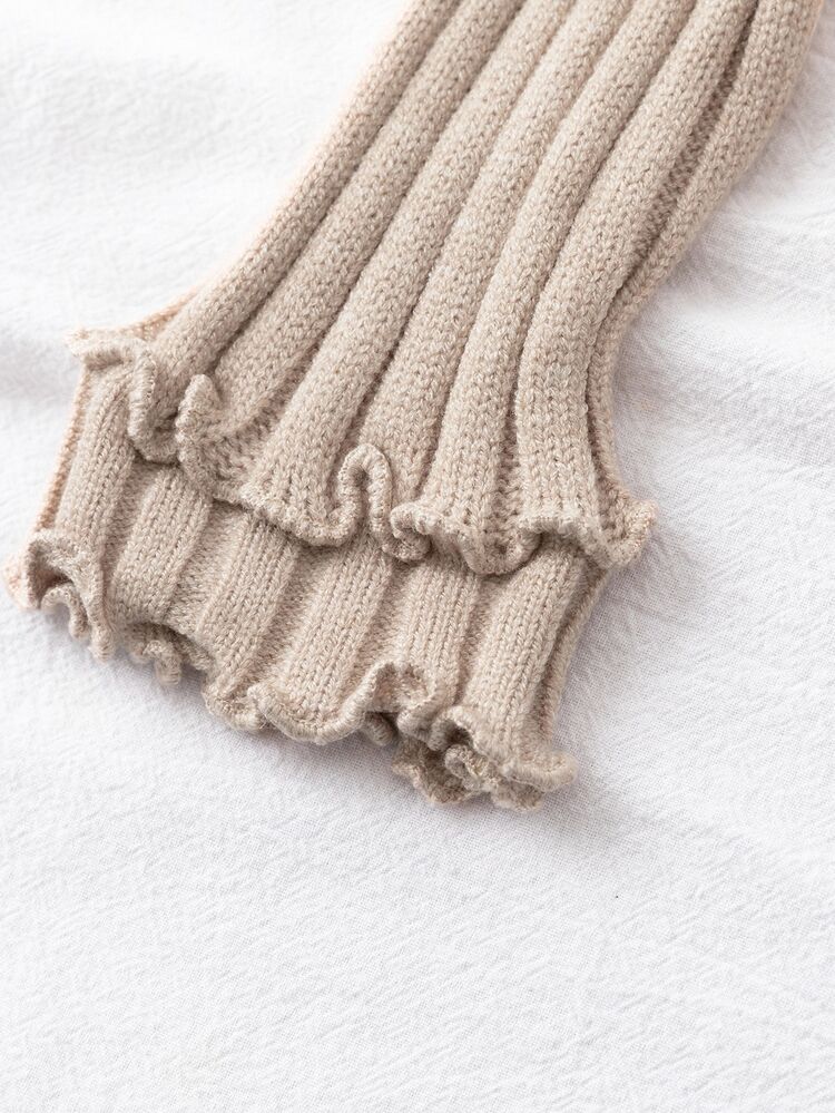 Franclia Light Beige Autumn Casual School Elegant Three-Dimensional Pitted Frill Long-Sleeved Knit Bottoming Sweater Winter Commuting Business Home Office - Khaki - View 4