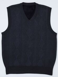 Manfinity CasualKnits 男士針織提花菱格紋背心外套 - 藏蓝色 - 查看 4
