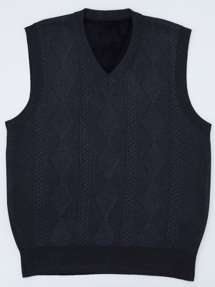 Manfinity CasualKnits Men's Knitted Jacquard Argyle Pattern Vest Jacket Office Work Navy Blue Autumn Casual Streetwear - Navy Blue - View 4