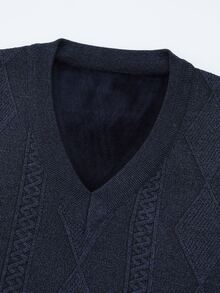 Manfinity CasualKnits 男士針織提花菱格紋背心外套 - 藏蓝色 - 查看 6