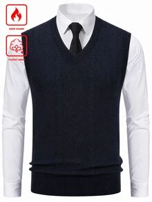 Manfinity CasualKnits 男士針織提花菱格紋背心外套 - 藏蓝色 - 查看 1