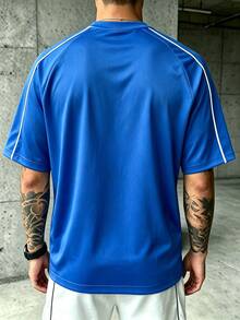 Sport MetroGents 男士幾何印花短袖休閒健身運動T恤，健身房適用 - 藍色 - 查看 2