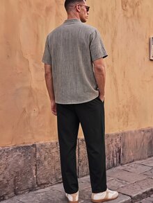 HIMLAND 2件組男士休閒梭織立領小V領短袖襯衫套裝 - 彩色 - 查看 2