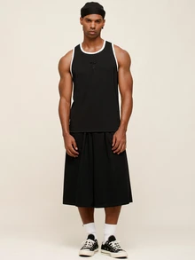 OTTIMOZO Men's Colorblock White Trim Ribbed Fitness Tank Top, Narrow Shoulder Sports Vest, Muscle-Enhancing Sleeveless Shirt For Gym Training And Weightlifting - Black - View 3