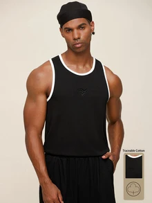 OTTIMOZO Men's Colorblock White Trim Ribbed Fitness Tank Top, Narrow Shoulder Sports Vest, Muscle-Enhancing Sleeveless Shirt For Gym Training And Weightlifting - Black - View 1