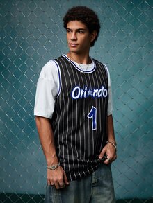 EVRINFINITE Men's Basketball Jersey, Black, 1pc, Embroidered Sports Tank Top Spring Fall - Black - View 4