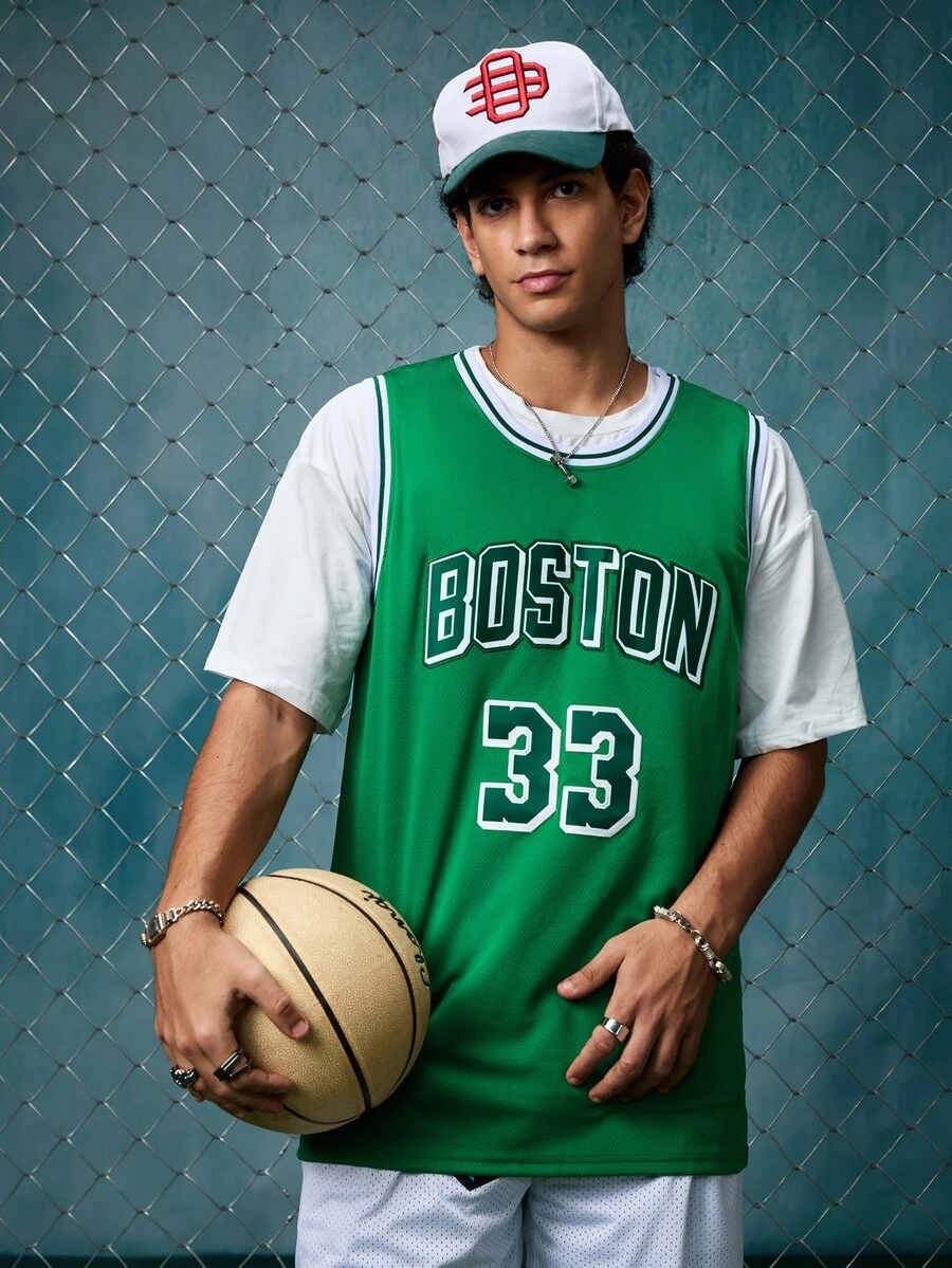 EVRINFINITE Men's Basketball Jersey, #33, Green, Embroidered Sports Tank Top Spring Fall - Pure Green - View 1