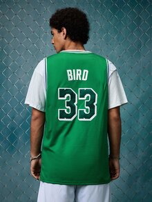 EVRINFINITE Men's Basketball Jersey, #33, Green, Embroidered Sports Tank Top Spring Fall - Pure Green - View 2