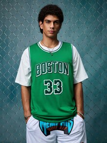 EVRINFINITE Men's Basketball Jersey, #33, Green, Embroidered Sports Tank Top Spring Fall - Pure Green - View 4