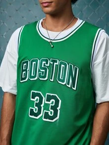 EVRINFINITE Men's Basketball Jersey, #33, Green, Embroidered Sports Tank Top Spring Fall - Pure Green - View 5
