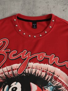 ROMWE MEN Street Life 青少年夏季 3/4 袖寬鬆上衣 T-shirt - 紅色 - 查看 4