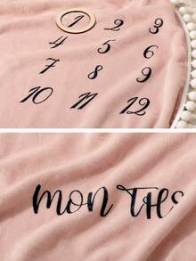 SHEIN Newborn Alphabet Printed Photography Background Blanket 0-12 Month Baby Boy Girl Monthly Milestone Blanket With Ball Tassel Dusty Pink Growth Blanket - Pink - View 6