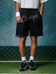 EVRINFINITE 男士籃球短褲，黑色 23 刺繡，拉鍊口袋，休閒運動短褲 春秋款 - 黑色 - 查看 2