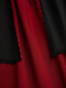 Sweetra Halloween Plus Size Women's Punk Double Layer Patchwork Lace Trim Tie Skirt - Red - View 5