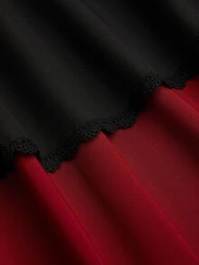Sweetra Halloween Plus Size Women's Punk Double Layer Patchwork Lace Trim Tie Skirt - Red - View 3